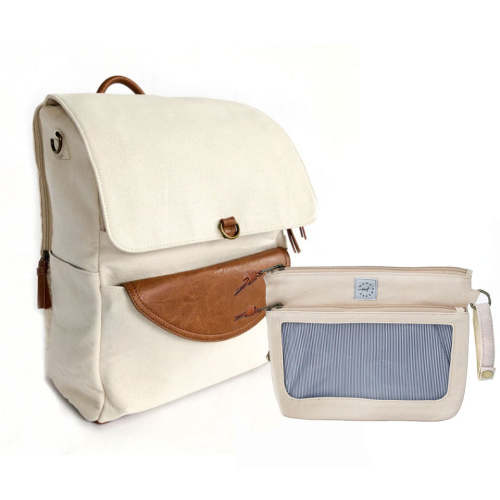 Momkindness DUO Backpack Diaper Bag with Canvas & Leather | Modern Nursery™