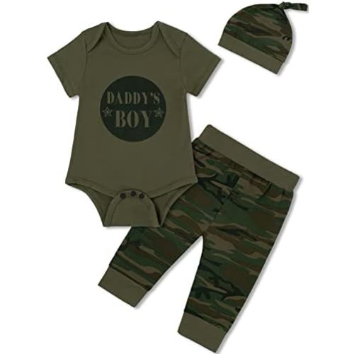 Baby Boys Daddy's Best Buddy 3PCS Outfit Set Romper Camouflage Pants with Hat