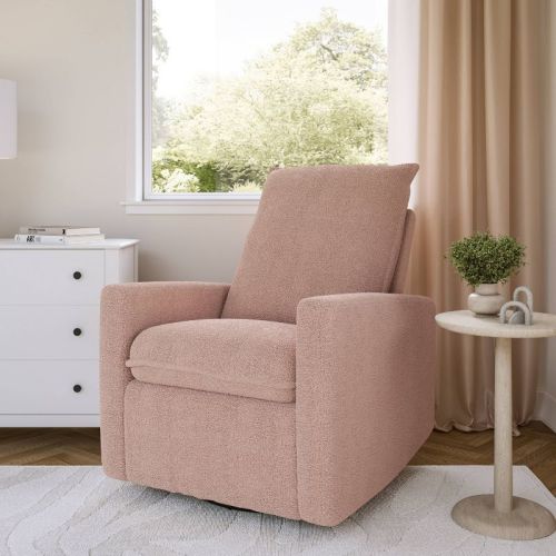 CorLiving Caillie Boucle Glider Recliner Chair Pink: Upholstered Swivel, 300lb Capacity, Contemporary Design