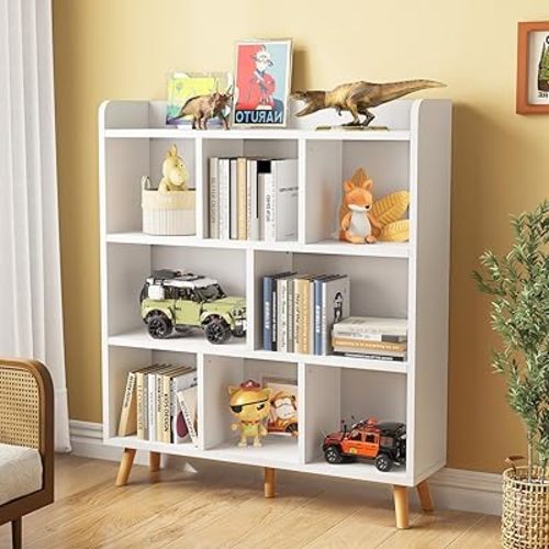MXV Cube Storage Organizer with Legs, Cube Shelf, Display Bookcases for Bedroom,Living Room, 3-Tier 8 Cubes Bookshelf, White
