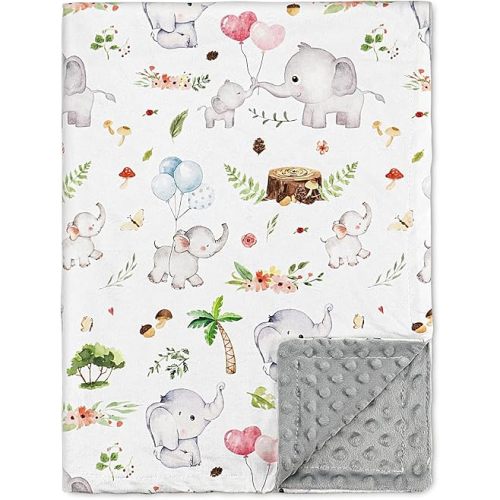Nialnant Baby Blankets for Boys, Soft Plush Toddler Blankets, Elephant Floral Personalized Baby Blanket, Nursery Minky Blanket for Unisex Boys Girls 30 x 40 Inch