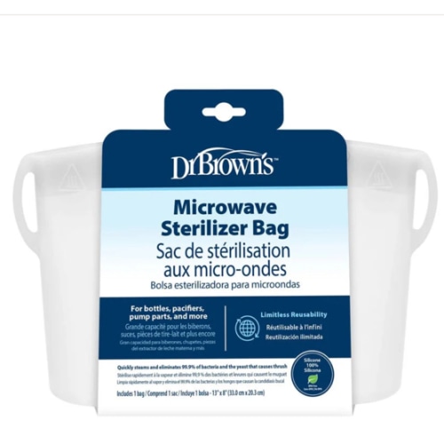 Dr. Brown's Microwave Steam Sterilizer Bag for Baby Bottles, Breast Pump Parts & Other Toddler Accessories, 100% Silicone, Reusable Sterilizing Bag