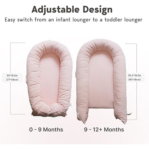 Deluxe Infant Lounger, Baby Nest Cover for Baby Girls & Boys, Newborn Essentials for Baby 0-12 Months, 100% Cotton, Portable Travel Bed (Corduroy Cotton, Mistyrose)