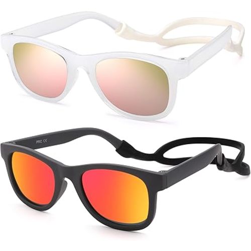 Hycredi Flexible Bendable Baby Polarized Sunglasses with Strap for Newborn Infant Boys Girls Age 0-18 Months