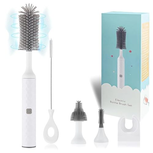 Electric Bottle Brush, 4 Piece Bottle Brush Set, Color White