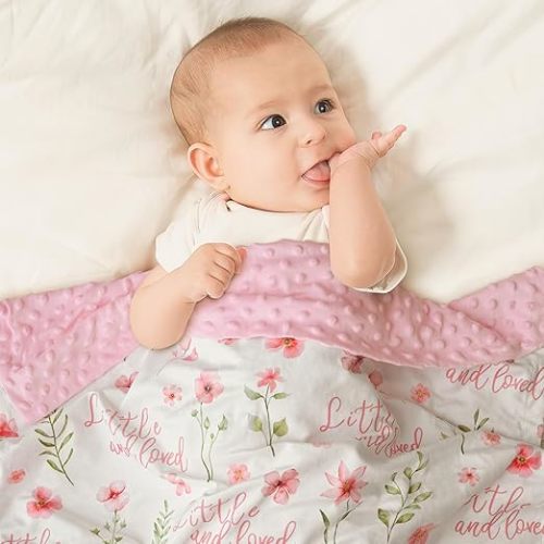Baby Blankets for Girls, Floral Pink, 30x40" | Soft Cozy Fleece Receiving Blanket for Newborn & Toddler, 3D Minky Dotted Backing, Breathable for Crib, Stroller & Tummy Time