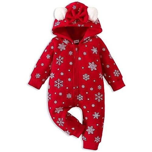 AMAWMW Newborn Baby Girl Winter Outfit Hooded Jumpsuit Infant One Piece Romper Baby Warm Snowsuit Clothes Gifts Set
