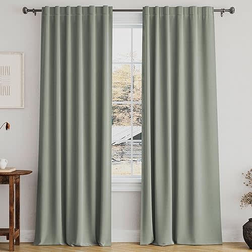 Turquoize Blackout Curtains Sage Green Room Darkening Curtains for Living Room Thermal Insulated Window Treatment Blackout Drapes for Bedroom Nursery & Infant Care, 2 Panel, 52" W x 84" L, Light Sage