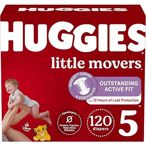 Huggies Size 5 Diapers, Little Movers Baby Diapers, Size 5 (27+ lbs), 120 Count (2 Packs of 60)