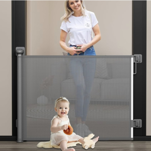 Babepai Baby Gate for Stairs No Drill, Punch Free Retractable Baby Gates Extends to 54" Wide 34" Tall, Reractable Dog Gate for Doorways, Stair Gate for Outdoor, Indoor, Hallways, Deck, Porch