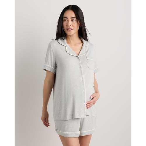 Bamboo Jersey Maternity Short Sleeve Pajama Set in Heather Grey
