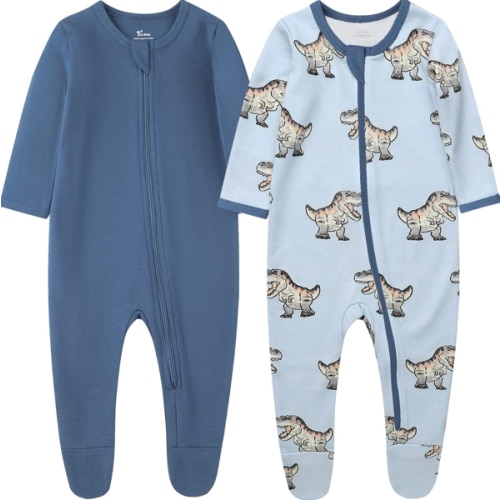 O2 BABY Baby Boys Girls Organic Cotton Zip-Front Sleeper Pajamas, Footed Sleep 'n Play