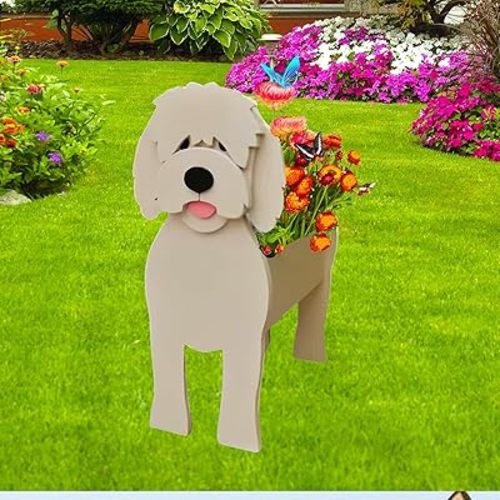 Golden Doodle Dog Planter Plant Pots,Cute Large Dog Flower Planter,Gifts for Pet Lovers,Unique Animal Plant Pots,Office,Indoor Outdoor Garden Decor(9.84 * 9.06 * 17in)