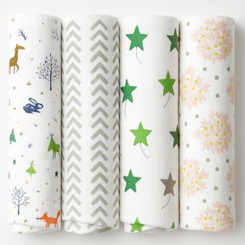 100% Muslin Swaddle Blankets,Baby Swaddling Blankets for New Born, Baby Receiving Blankets Unisex, Soft, Warm and Cosy Blankets Pack of 4, Size 47 x 47 inches,Gift for New Mom Twinkle