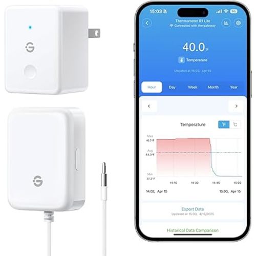 GoveeLife WiFi Refrigerator Thermometer with Alarm, Wireless Digital Freezer Temperature Gauge with App Control, 2 Years Free Data Export, for Home Kitchen Fridge Hot Tub(Only Support 2.4G Wi-Fi)