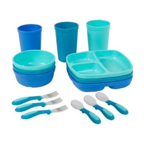ECR4Kids My First Meal Pal Combo Set, Kids Plastic Tableware and Utensils, 15-Piece, Color: Tropical