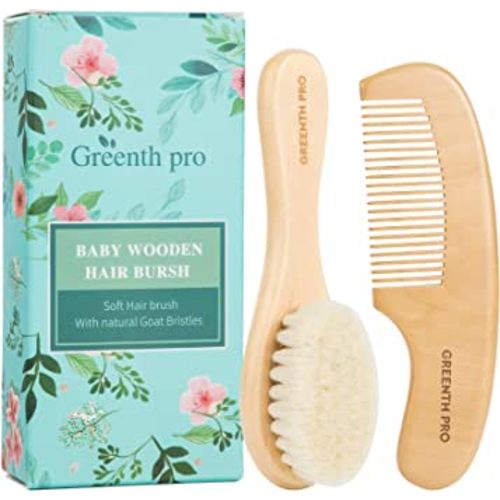 Baby Hair Bush and Comb Set -Nature Lotus Wood with Soft Goat Bristle and Pear Wood Comb for Newborns & Toddlers, Ideal for Cradle Cap