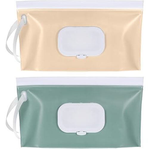 2 Pack Wipes Dispenser, Refillable Baby Wipe Holder Bag Portable Baby Wipes Container on The Go Reusable Travel Wet Wipes Bags Pouch for Outdoor Outing Camping Hiking (Pink, Cream)