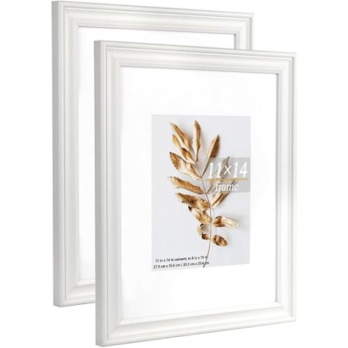 11x14 Picture Frames White, Display Picture 8x10 with Mat, 2 Set Photo Frames for Wall Mounting Home Decor