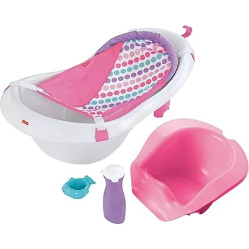 Fisher-Price Baby To Toddler Bath 4-In-1 Sling ‘N Seat Tub With Removable Infant Support And 2 Toys, Pink