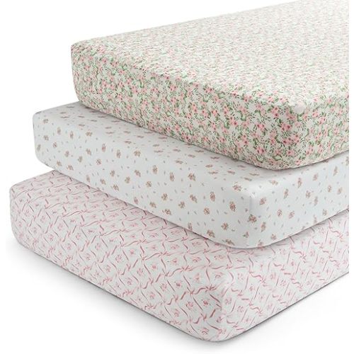 Delta Children Fitted Crib Sheets for Girls and Boys - Crib Sheet for Standard Crib and Toddler Mattresses - 28x52 Inch (Pack of 3), Pink Floral
