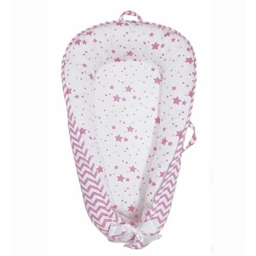 Baby Lounger | Organic Cotton Infant Lounger | Reversible, Adjustable & Portable Floor Lounger | Soft, Breathable, Washable Cover - Star Collection (Pink)