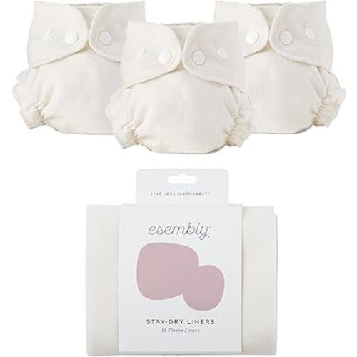 Esembly Diapering Essentials Bundle | Cloth Diaper Inners (3-Pack) and Stay-Dry Fleece Liners (12-Pack)