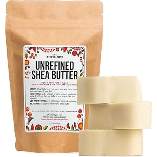 Raw Shea Butter - 100% Pure African Unrefined Shea Butter for Hair - Skin Moisturizer for Face, Body and for Soap Making Base and DIY Whipped Lotion, Oil and Lip Balm - 8 oz Block