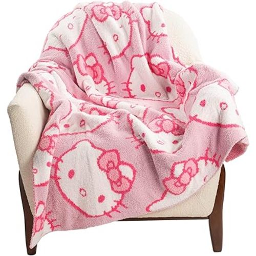 Jay Franco Hello Kitty Feather Knit Fluffy Throw Blanket - Pink Fuzzy Blanket Measures 50 x 60 Inch - Super Soft Lightweight Bedding