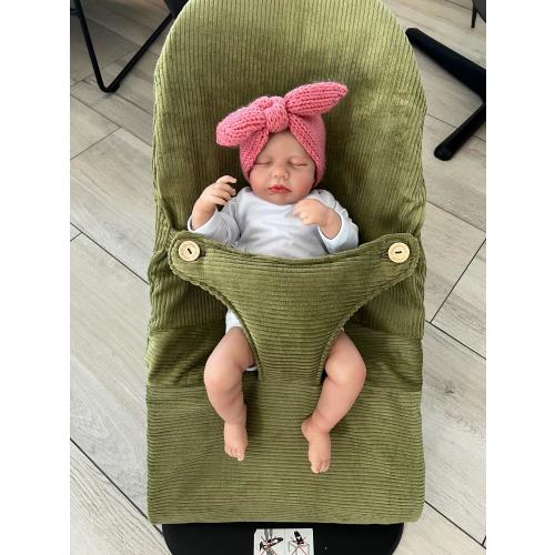 Cover fits baby bouncer with buttons, multiple fabrics possible olive green ribbed fabric