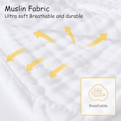 12 Pack Muslin Burp Cloths 100% Cotton Muslin Cloths Large 20''x10'' Extra Soft and Absorbent Baby Burping Cloth - White - 10x20 Inch (Pack of 12)