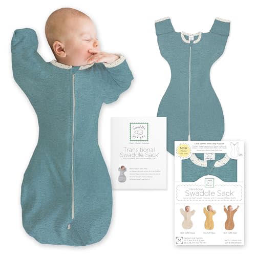 SwaddleDesigns Transitional Swaddle Sack, Arms Up Half-Length Sleeve & Mitten, Most Gradual Transition Swaddle for Newborn