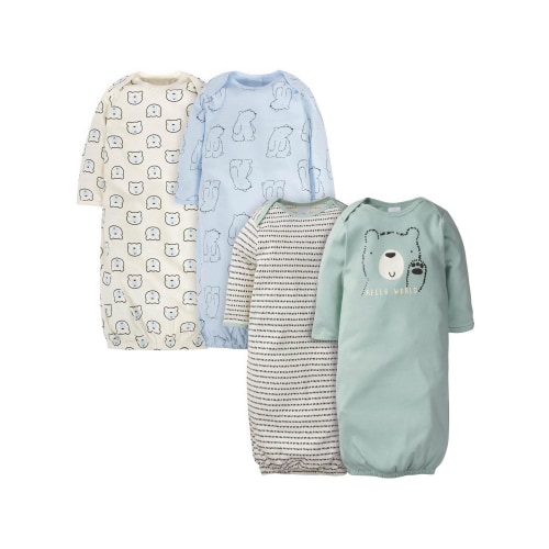 Gerber Baby Boy Long Sleeve Gowns with Mitten Cuffs, 4-Pack