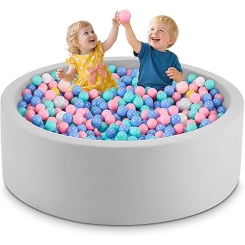 47.2" x 15.7" Foam Ball Pit for Toddlers, Baby Round Balls Pool for Babies 1-3, Kids Play Ball Pits Ideal Gift for Boys and Girls, Balls Not Included, Grey