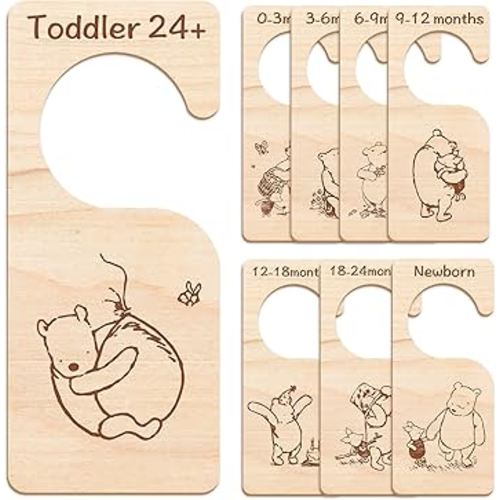 8PCS Winnie Baby Closet Divider -Winnie Nursery Decor Wardrobe Baby Closet Organizer,Daisy Design Nursery Decor Clothes Hanger Dividers for Sorting 8 from Newborn to 24+ Months