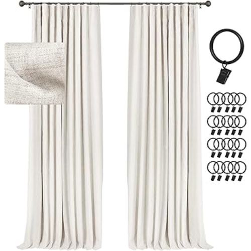 INOVADAY 100% Black Out Curtains 95 Inches Long, Thermal Insulated Linen Blackout Curtains for Bedroom 95 Length, Farmhouse Curtains & Drapes for Living Room - Beige, W50 x L95