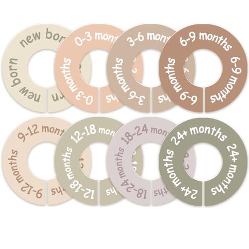 cephira Baby Closet Dividers for Clothes – Earth Tone Round Baby Clothes Dividers for Closet Rod, Nursery Closet Organizer & Decor, Clear Labels for Easy Sorting, Fits Most Rods