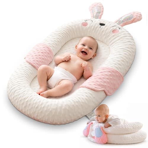 Infant Support Pillow with Adjustable Side Panels for Supervised Tummy Time - Portable Activity Cushion for 0-12 Months - Activity Mat - Pink