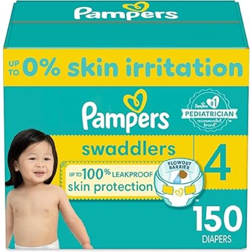 Pampers Swaddlers Diapers - Size 4, One Month Supply (150 Count), Ultra Soft Disposable Baby Diapers