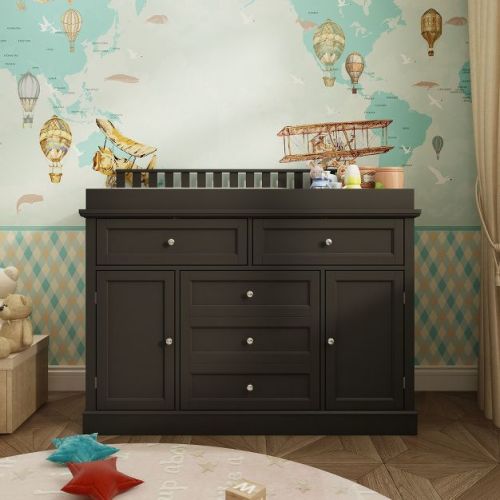 Famapy Baby Changing Table Chest of Drawers Edge Protection Top Upholstery Black