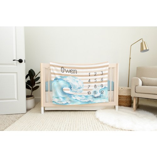 Ocean Waves Milestone Blanket - Wave Milestone Blanket - Sea Milestone Blanket - Sea Nursery - Baby Shower Gift - Personalized Name Blanket