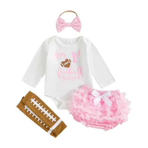 Newborn Baby Girl Fall Clothes Game Day Outfit My 1st Football Season Long Sleeve Romper Tutu Skirt Set