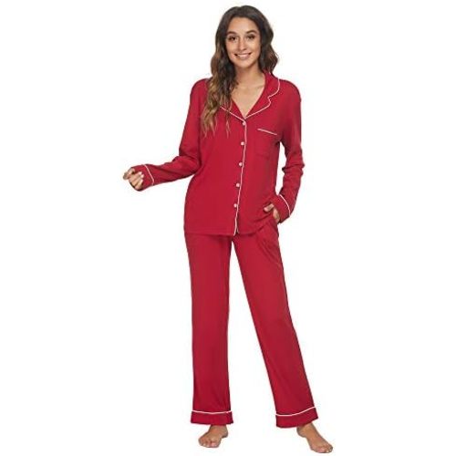 HEARTNICE Womens Pajama Set, Soft Long Sleeve Pajamas & Long Pants with Pockets, Warm Button-up Sleepwear Lounge Pjs