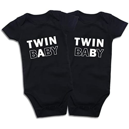 DEFAHN Funny Twins Baby Bodysuits Boys Girls Rompers 2 Pack Twin Matching Clothes Outfits for Newborn Infant