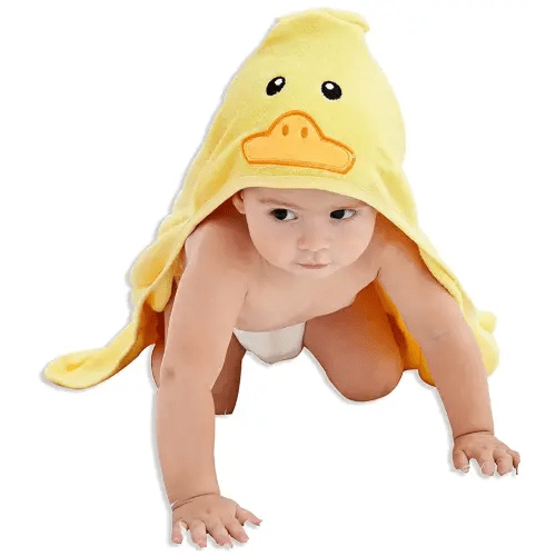 HIPHOP PANDA Hooded Towel - Rayon Made from Bamboo, Bath Towel with Bear Ears for Newborn, Babie, Toddler, Infant - Absorbent Large Baby Towel - Yellow Duck, 30 x 30 Inch
