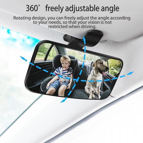 Universal Car Interior Rearview Baby Mirror Wide Angle Convex Mirror Clip-on & Suction Cup mirrors for Viewing Rear Passengers（5.11' X 2.56'） - black(clip &suction cup) - 5.1''X2.5''