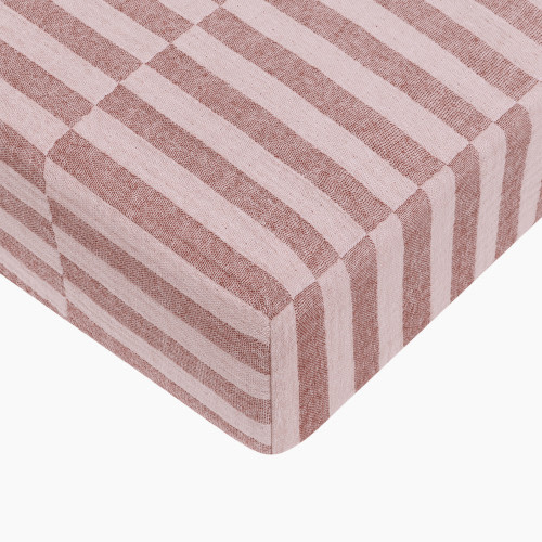 babyletto Crib Sheet in GOTS Certified Organic Muslin Cotton - Maroon Stripe
