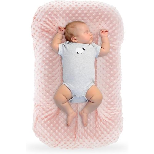 Baby Lounger Pillow,Baby Lounger Pillow for Newborn Cosleeping for Baby in Bed,Newborn Lounger Baby Nest for Boys & Girls 0-12 Months(Pink Bean)