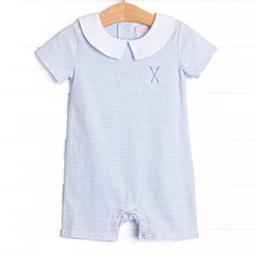 Country Club Casual Embroidered Short Romper, Blue – Stitchy Fish