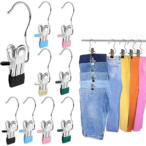 Jeans Hanger Pants Hangers with Clips - Hangers for Shorts Hat Clip 20 Pcs Shorts Hangers with Clip Clothes Hangers with Clips Clothespin Legging Organizers for Closet Hanging Space Saving (5 Colors)